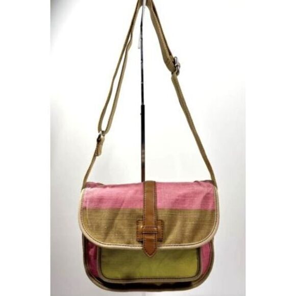 Vintage Fossil Shay Flap Crossbody Bag ~ Neon Yellow Pink Tan - Picture 1 of 6